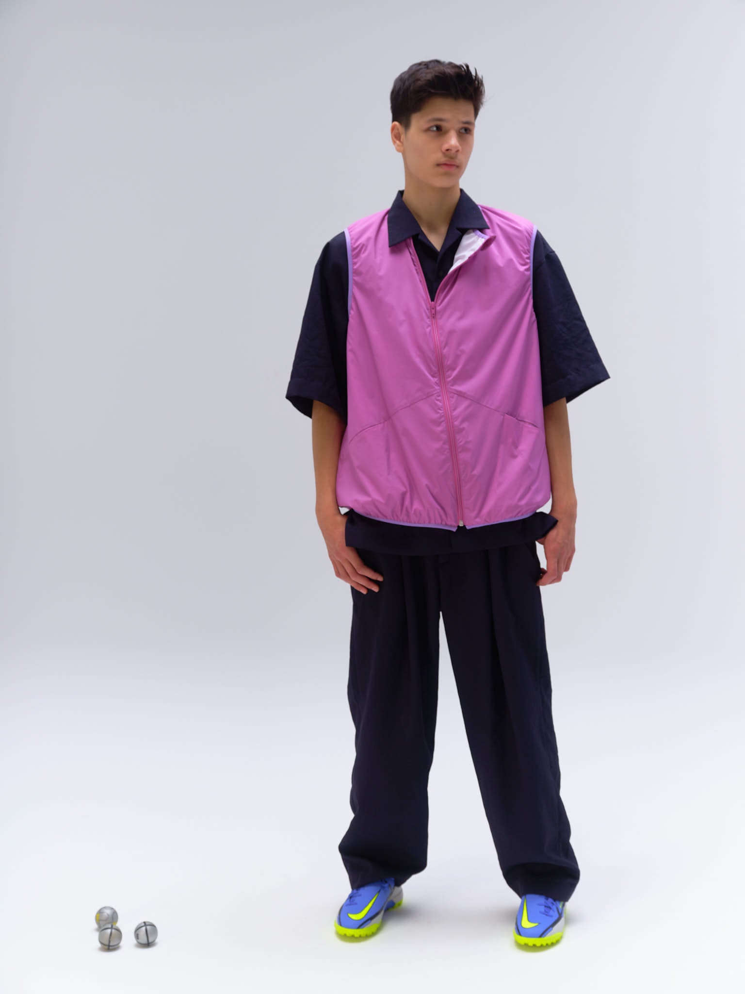 Nylon Waterproof Fabric Zipper Vest[Pink]