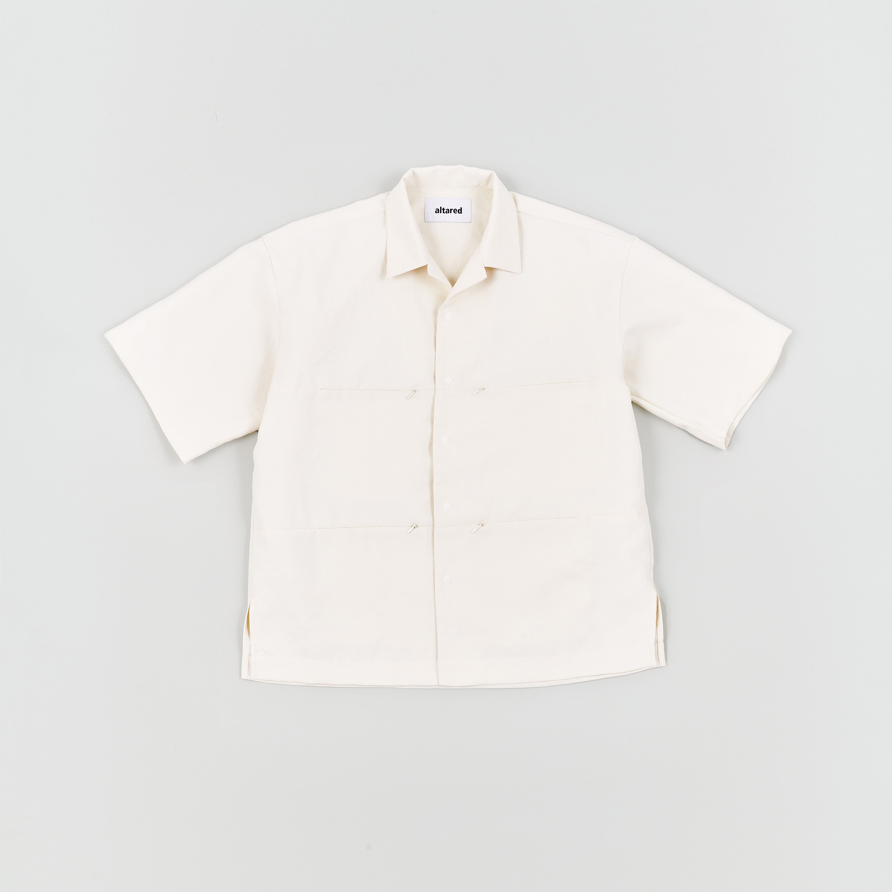4 Seam Pockets Open Collar S/S Shirt[White]