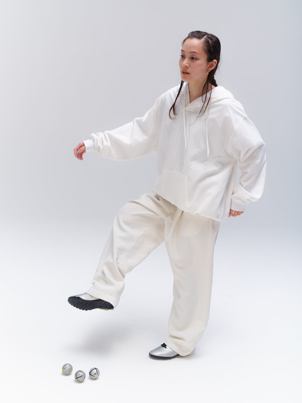 Nylon Hooded Sweat Shirt[WHITE]