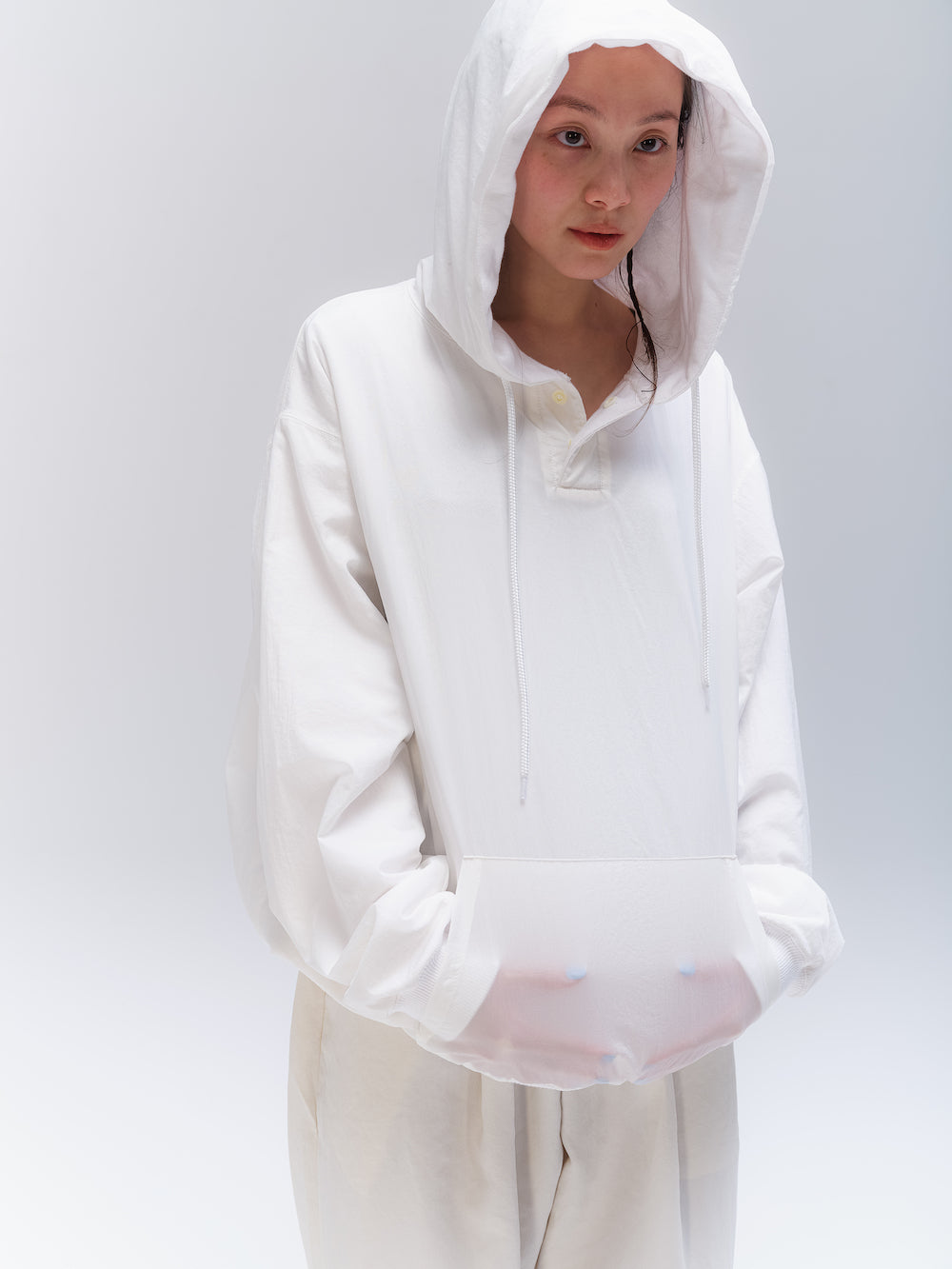Nylon Hooded Sweat Shirt[WHITE]