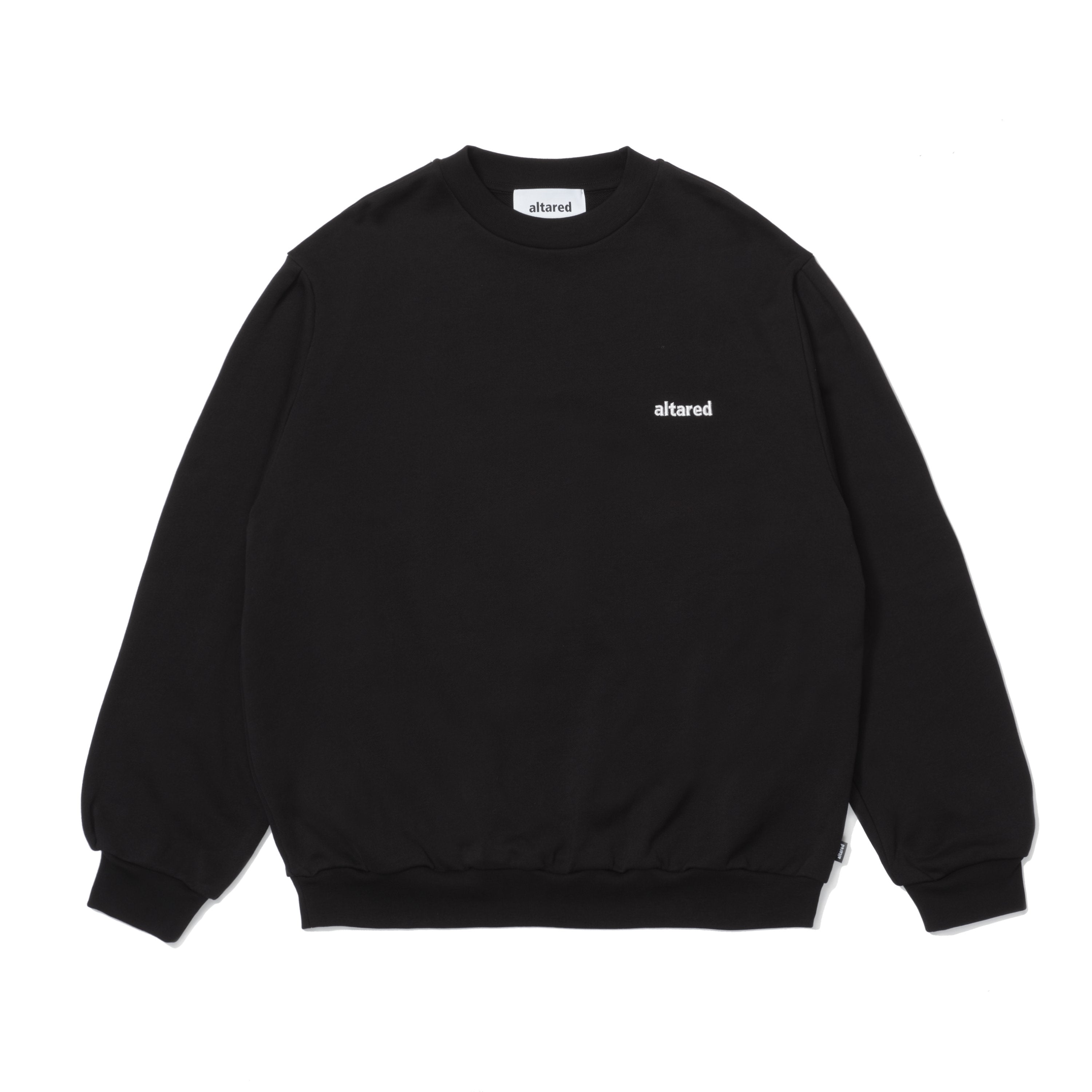 altared/Logo 3D Embroidery Pleated Sleeve Crew Neck Sweat[BLACK]