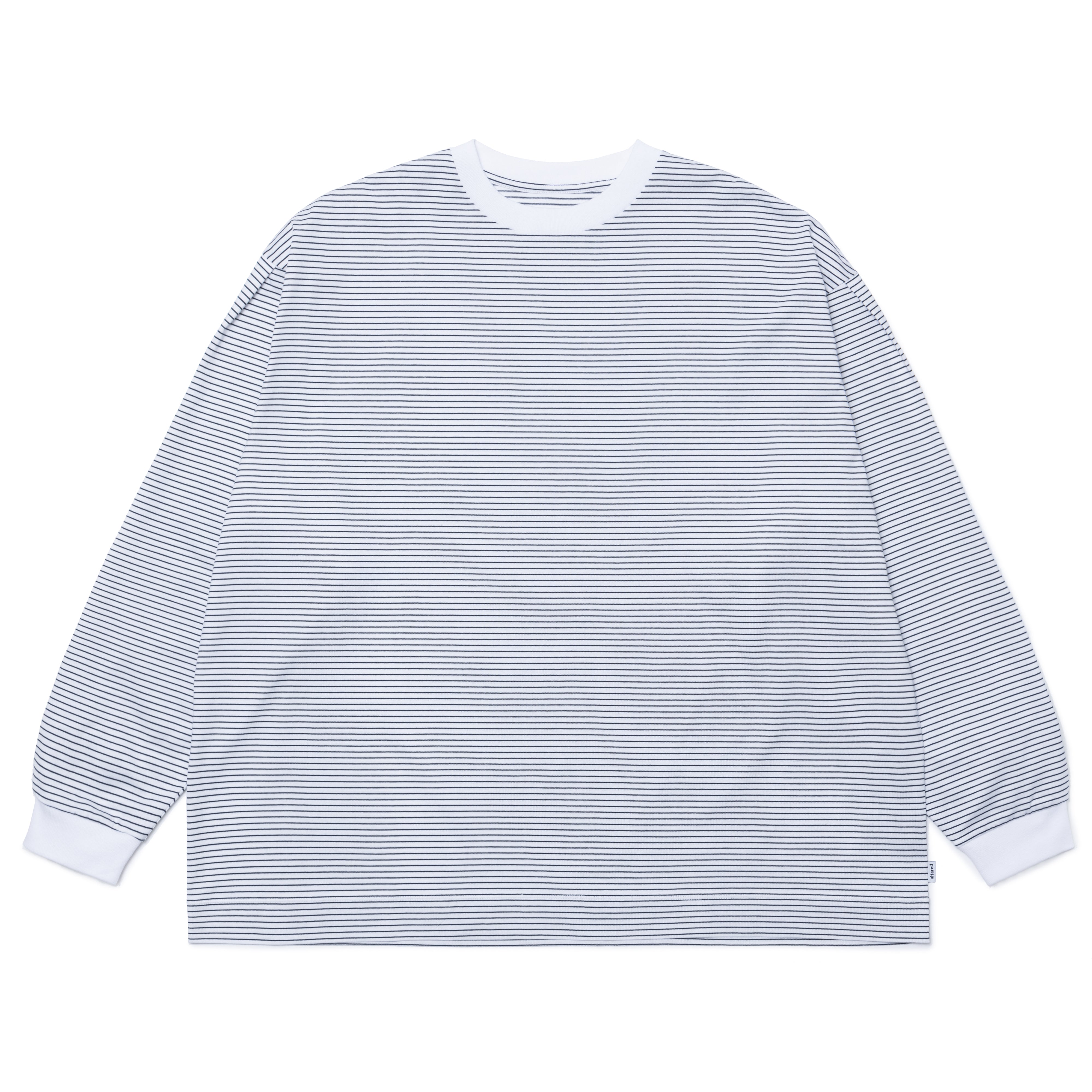 Big Border Pleated Sleeve L/S T-Shirts[WHITE×NAVY]
